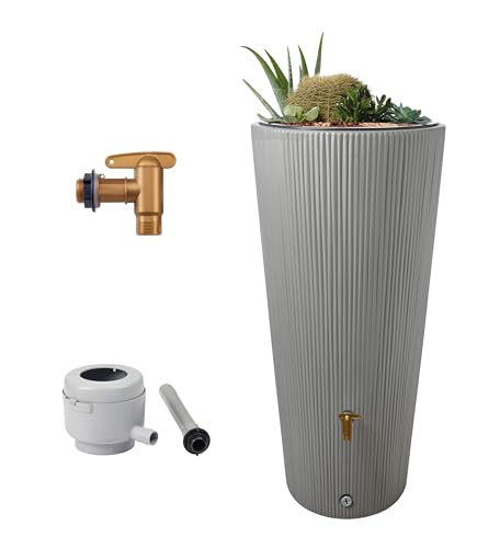 4rain Vaso 2in1 Decor Regenspeicher Regentonne 220 L zinkgrau, inkl. Fallrohrfilter und Auslaufhahn von 4rain