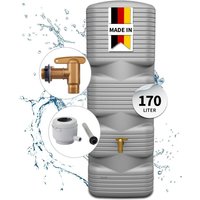4rain - quadro Wandtank Komplett-Set 170 Liter betongrau inkl. Kunststoff-Auslaufhahn und Fallrohranschluss von 4rain