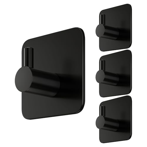 4smile Handtuchhalter ohne Bohren, 4 Stück in Schwarz - Wasserfeste Badezimmer Handtuchhalter, Edelstahl Haken, Klebehaken für Bad, Küche - Extra-starke Haken selbstklebend, Handtuchhaken von 4smile