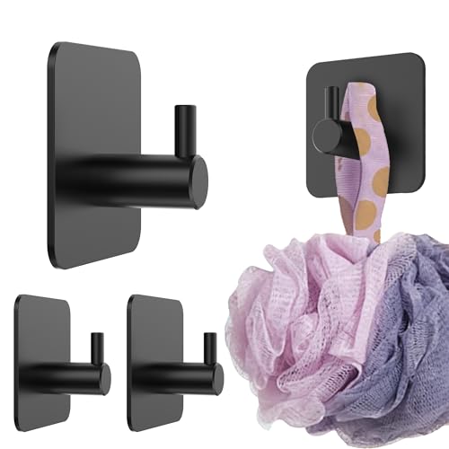 4smile Handtuchhalter ohne Bohren im 4er Set - Schwarze Klebehaken aus Edelstahl, wasserdichte Handtuchhaken, Haken selbstklebend -Rostfrei für Bad & Küche, praktische Badezimmer Handtuchhalter von 4smile