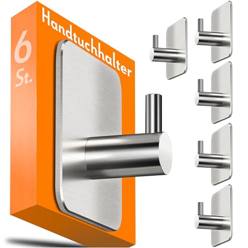 4smile Handtuchhalter ohne Bohren, Silber - 6er-Set Badezimmer Handtuchhalter, Klebehaken aus Edelstahl, wasserfeste Haken für Bad, WC, Küche - Hochwertige Haken selbstklebend, Handtuchhaken von 4smile