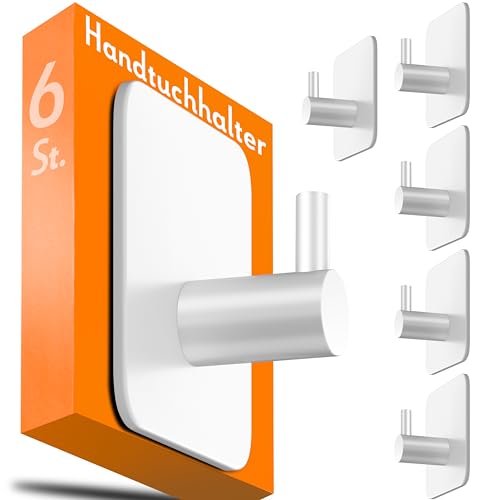 4smile Handtuchhalter ohne Bohren, weiß - 6er-Set Badezimmer Handtuchhalter, Klebehaken aus Edelstahl, wasserfeste Haken für Bad, WC, Küche - Hochwertige Haken selbstklebend, Handtuchhaken von 4smile