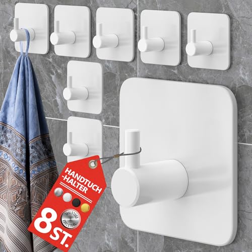 4smile Handtuchhalter ohne Bohren, 8er-Set in Weiß - Edelstahl Badezimmer Handtuchhalter, Klebehaken mit guter Tragkraft - Haken selbstklebend, wasserfeste Haken als Handtuchhaken für Bad, Küche von 4smile