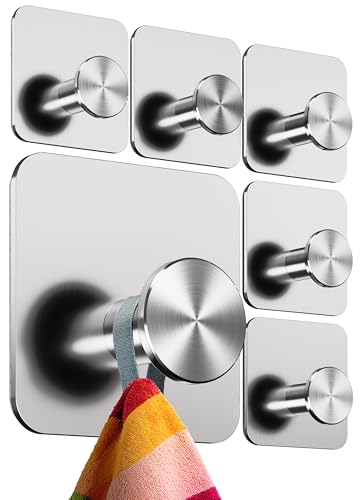 4smile Handtuchhalter ohne Bohren, 6er Set, Silber - Badezimmer Handtuchhalter aus Edelstahl, moderne Klebehaken, hohe Tragkraft - Wasserfeste Haken für Bad, Haken selbstklebend, Handtuchhaken von 4smile