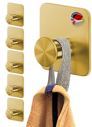 4smile Handtuchhalter ohne Bohren 6er Set - Goldene Design Handtuchhaken Bad, Haken selbstklebend mit 3M-Klebe-Pads - Stilvolle Klebehaken Wandhaken von 4smile