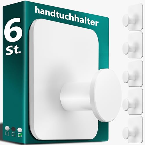4smile Handtuchhalter ohne Bohren, weiß - 6 Stück Badezimmer Handtuchhalter, Klebehaken aus Edelstahl, moderne Haken für Bad, WC, Küche - Wasserfeste Haken selbstklebend, Handtuchhaken von 4smile