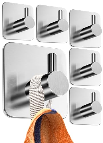 4smile Handtuchhalter ohne Bohren, 6er Set, Silber - Badezimmer Handtuchhalter aus Edelstahl, funktionale Klebehaken, hohe Tragkraft - Wasserfeste Haken für Bad, Haken selbstklebend, Handtuchhaken von 4smile