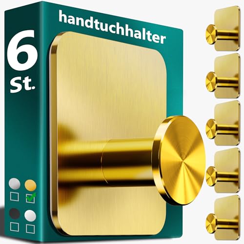 4smile Handtuchhalter ohne Bohren im 6er Set Goldene Klebehaken MZ design von 4smile