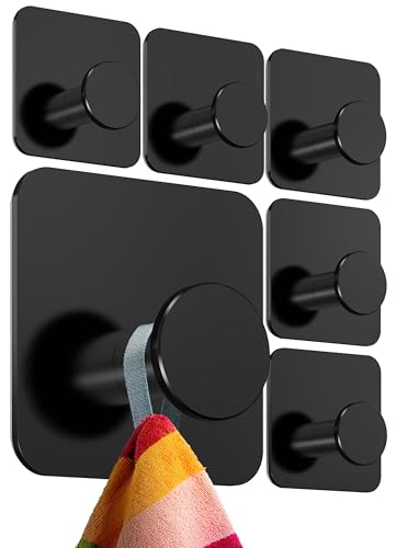 4smile Handtuchhalter ohne Bohren, 6er Set, schwarz - Badezimmer Handtuchhalter aus Edelstahl, moderne Klebehaken, hohe Tragkraft - Wasserfeste Haken für Bad, Haken selbstklebend, Handtuchhaken von 4smile