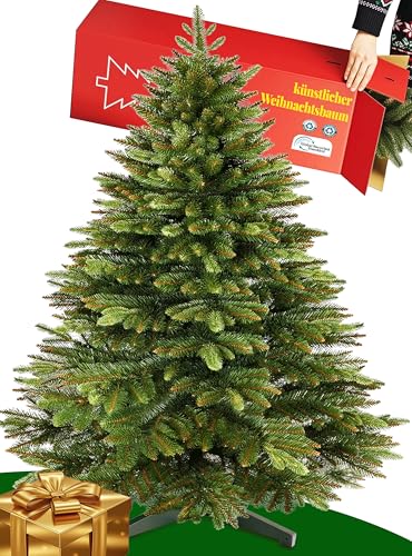 4smile Künstlicher Weihnachtsbaum 180 cm Dunkelgrün, 1050 Zweige – Realistischer Tannenbaum künstlich aus hochwertigem PE & PVC, Stabiler Standfuß, langlebig & platzsparend von 4smile