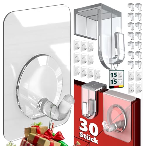 4smile MIX-SET Fensterhaken zum Einhängen 15 Stück (bis 16 mm) + Selbstklebende Haken 15 Stück - Klebehaken transparent, Fenster Haken Aufhängung Deko von 4smile