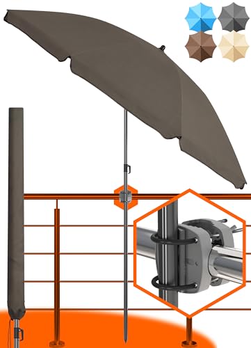 4smile Sonnenschirm Balkon + Sonnenschirmhalter Balkongeländer + Sonnenschirm Schutzhülle - 3-IN-1 SET, Taupe - UV50+ Balkonschirm mit Halterung von 4smile