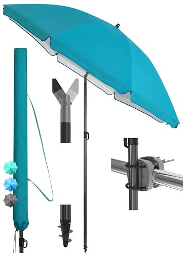 4smile Sonnenschirm Balkon SunnyJoy Ø 200 cm, 3-IN-1 Set - UPF 50+ Balkon Schirm + Sonnenschirmhalter Balkongeländer + Sonnenschirm Schutzhülle - Sonnenschutz Balkon, Gartenschirm, Türkis von 4smile