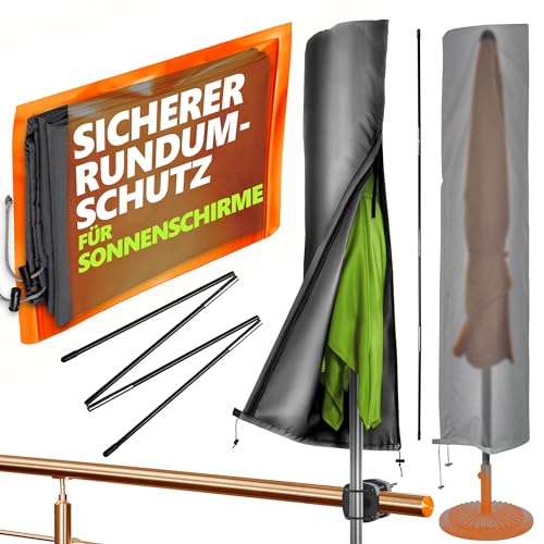 4smile Sonnenschirm Schutzhülle - für runde Schirme bis Ø 300cm, eckige bis 250x150cm- Sonnenschirmhülle mit Stab, Reißverschluss, Tragegriff - Polyester Abdeckhauben für Sonnenschirme von 4smile