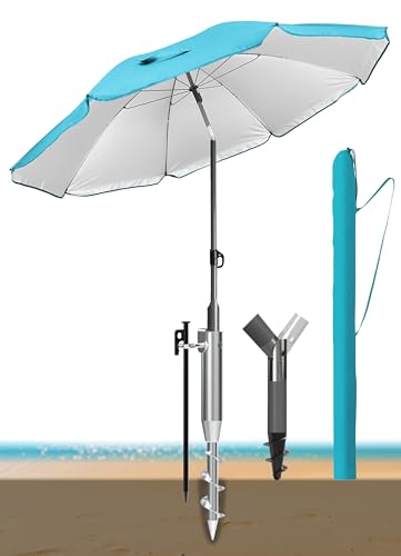 4smile Sonnenschirm Strand 200 cm 3-IN-1 Set – Strandschirm Windfest Stabil, Sonnenschutz Strand mit Schutzhülle, Sonnenschirm mit Bodendübel, Eindrehbodenhülse, UPF50+, Fb. Türkis von 4smile