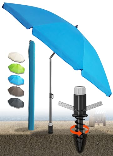 4smile Sonnenschirm Strand - 3-IN-1 SET, Blau - UV50+ Strandschirm windfest stabil 180 cm + Bodenhülse + Sonnenschirm Schutzhülle – zuverlässiger Sonnenschutz am Strand und im Garten von 4smile