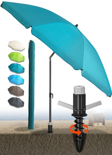 4smile Sonnenschirm Strand - 3-IN-1 SET, Türkis - UV50+ Strandschirm windfest stabil 180 cm + Bodenhülse + Sonnenschirm Schutzhülle – zuverlässiger Sonnenschutz am Strand und im Garten von 4smile