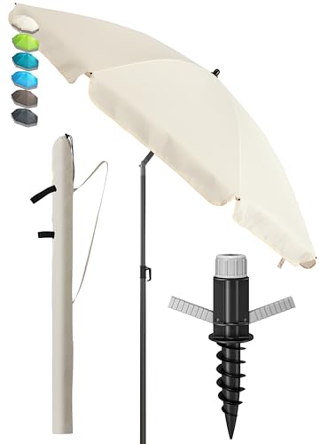4smile Sonnenschirm Strand SunnyJoy, 3-IN-1 Set - UPF 50+ Strandschirm 180 cm + Sonnenschirm Schutzhülle + Bodenhülse - Strandschirm windfest stabil, Sonnenschutz Strand, Beige von 4smile