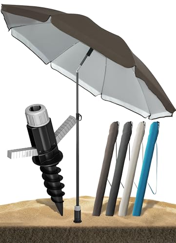 4smile Sonnenschirm Strand SunnyJoy, 3-in-1 SET, Taupe - UPF 50+ Strandschirm Ø 180 cm + Sonnenschirm-Bodenhülse + Sonnenschirmhülle - Komplettes Sonnenschutz Strand Set 4smile Sonnenschirm Strand SunnyJoy, 3-in-1 SET, Taupe - UPF 50+ Strandschirm Ø 180 cm + Sonnenschirm-Bodenhülse + Sonnenschirmhülle - Komplettes Sonnenschutz Strand Set von 4smile