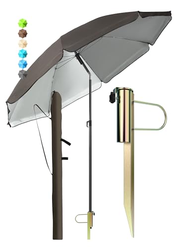 4smile Sonnenschirm Strand SunnyJoy, Taupe – 3er Set inkl. Strandschirm windfest stabil, Rasendorn Sonnenschirmhalter, Schirmhülle – Sonnenschirm mit Rasendorn, Schirmspieß für Garten von 4smile