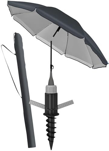 4smile Sonnenschirm Strand SunnyJoy 3-IN-1-SET, Fb. Anthrazit - Strandschirm Ø 200 cm + Bodenhülse + Schutzhülle - Strandschirm windfest stabil, Strandschirm mit UV-Schutz 50+ von 4smile