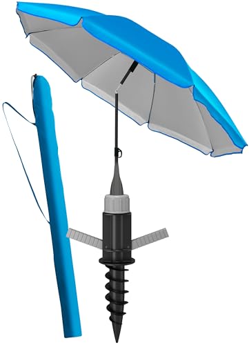 4smile Sonnenschirm Strand SunnyJoy 3-IN-1-SET, Fb. Blau - Strandschirm Ø 200 cm + Bodenhülse + Schutzhülle - Strandschirm windfest stabil, Strandschirm mit UV-Schutz 50+ von 4smile