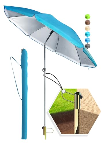 4smile Sonnenschirm Strand SunnyJoy in Blau, 3er Set - Strandschirm windfest stabil + Rasendorn Sonnenschirmhalter + Sonnenschirmhülle - Sonnenschirm mit Rasendorn, Gartenschirm mit Schirmspieß 4smile Sonnenschirm Strand SunnyJoy in Blau, 3er Set - Strandschirm windfest stabil + Rasendorn Sonnenschirmhalter + Sonnenschirmhülle - Sonnenschirm mit Rasendorn, Gartenschirm mit Schirmspieß von 4smile