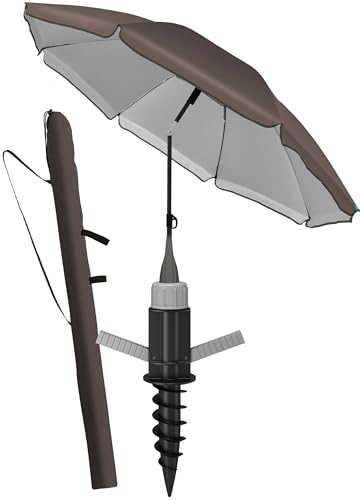 4smile Sonnenschirm Strand SunnyJoy 3-IN-1-SET, Fb. Taupe - Strandschirm Ø 180 cm + Bodenhülse + Schutzhülle - Strandschirm windfest stabil, Strandschirm mit UV-Schutz 50+ von 4smile