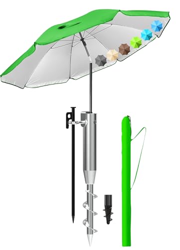 4smile Sonnenschirm Strand windfest stabil im 3er-Set, Ø 180 cm Grün - Strandschirm + Eindrehbodenhülse & Schutzhülle, Neigungs und Höhenverstellung, UPF 50+ Sonnenschutz mit Erdspieß 4smile Sonnenschirm Strand windfest stabil im 3er-Set, Ø 180 cm Grün - Strandschirm + Eindrehbodenhülse & Schutzhülle, Neigungs und Höhenverstellung, UPF 50+ Sonnenschutz mit Erdspieß von 4smile