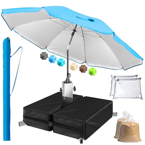 4smile Sonnenschirm mit Ständer 3er-Set inkl. Ø 200 cm Sonnenschirm Strand Schutzhülle & befüllbarem Sonnenschirmständer - UV50+ Strandschirm windfest für Balkon Garten & Terrasse in Blau von 4smile