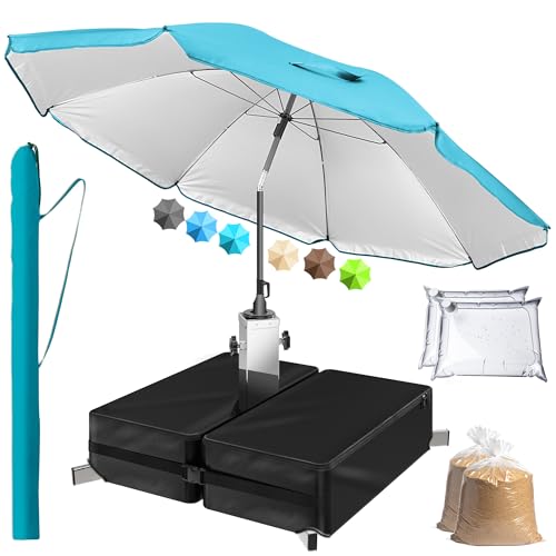 4smile Sonnenschirm mit Ständer 3er-Set inkl. Ø 200 cm Sonnenschirm Strand Schutzhülle & befüllbarem Sonnenschirmständer - UV50+ Strandschirm windfest für Balkon Garten & Terrasse in Türkis von 4smile
