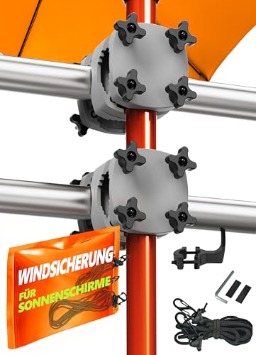 4smile 2 x Sonnenschirmhalter Balkongeländer SunnyGuy, Anthrazit + Windsicherung für Sonnenschirme - Schirmhalterung Balkongeländer als Sonnenschirmständer Balkon - Sonnenschirm Halterung Balkon von 4smile