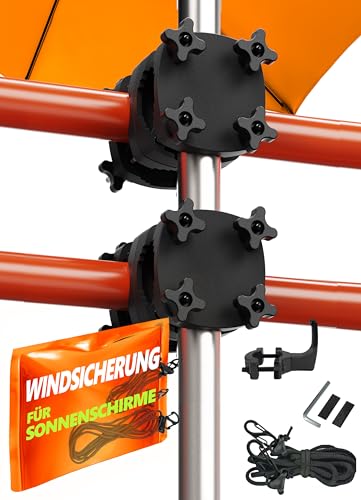 4smile 2 x Sonnenschirmhalter Balkongeländer SunnyGuy, Schwarz + Windsicherung für Sonnenschirme - Schirmhalterung Balkongeländer als Sonnenschirmständer Balkon - Sonnenschirm Halterung Balkon von 4smile