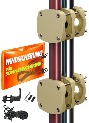 4smile 2 x Sonnenschirmhalter Balkongeländer SunnyBoy 3.0 + Windsicherung für Schirme - Schirmhalterung Balkongeländer als Sonnenschirmständer Balkon - Sonnenschirm Halterung Balkon, Sandbraun von 4smile