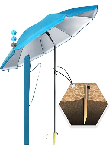 4smile SunnyJoy 3-IN-1 Set mit Sonnenschirm Strand in Blau - Strandschirm windfest stabil 200 cm mit Hülle + Rasendorn Sonnenschirmhalter - Sonnenschirm mit Rasendorn für Garten, Schirmspieß von 4smile