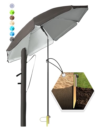 4smile SunnyJoy 3-IN-1 Set mit Sonnenschirm Strand in Taupe - Strandschirm windfest stabil 180 cm mit Hülle + Rasendorn Sonnenschirmhalter - Sonnenschirm mit Rasendorn für Garten, Schirmspieß von 4smile
