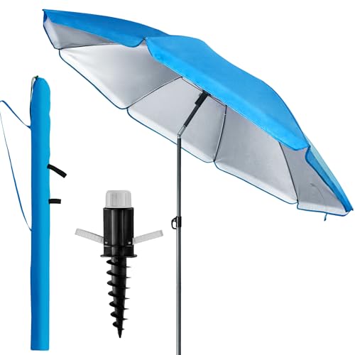 4smile Sunnyjoy Sonnenschirm Strand 3-IN-1 Set - Strandschirm windfest stabil, UPF 50+ Sonnenschirm Strand - Robuster Strandschirm mit Bodenhülse & Schutzhülle, Ø 180 cm, Fb. Blau von 4smile