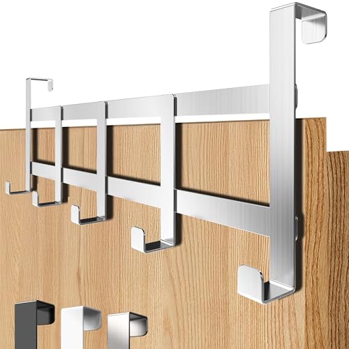 4smile Türgarderobe zum Einhängen - Edelstahl Türhaken, universelle Kleiderhaken Tür - Stabile Türhakenleiste, Haken zum Einhängen als Ordnungshelfer, Fb. Silber von 4smile