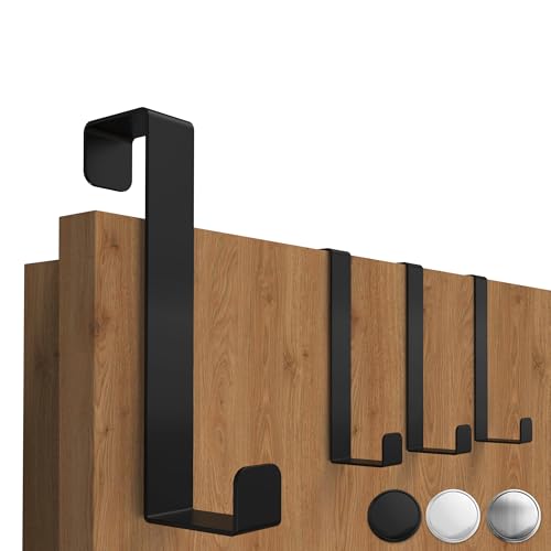 4smile Türhaken zum Einhängen, 4er Set in schwarz - Kleiderhaken für Tür oder Schrank, flexible Haken zum Einhängen - Universelle Türgarderobe, robuste Türhakenleiste von 4smile