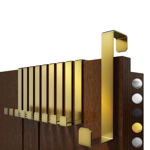4smile Türhaken zum Einhängen - 10er Set, Fb. Gold - Edelstahl Kleiderhaken Tür für die ganze Wohnung, flexible Haken zum Einhängen, belastbare Türhakenleiste, universelle Türgarderobe von 4smile