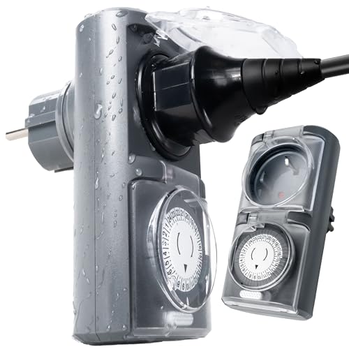 4smile Zeitschaltuhr Aussenbereich, 2er Set - Mechanische IP44 Zeitschaltuhr Steckdose Outdoor mit hoher Schaltleistung - Analoge Zeitschalter außen, einfach bedienbar Grau von 4smile