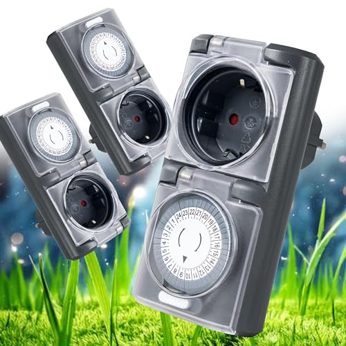 4smile Zeitschaltuhr Aussenbereich - 3 Stück - Zeitschaltuhr Steckdose außen IP44, mechanischer Zeitschalter analog außen - Outdoor Timer, Zeitschalter für Steckdose außen, hohe Schaltleistung von 4smile