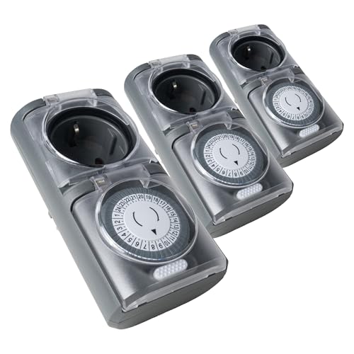4smile Zeitschaltuhr Aussenbereich 3er Set- IP44 Zeitschaltuhr Steckdose außen, einfache Bedienung - Zeitschalter analog außen mit hoher Schaltleistung von 4smile