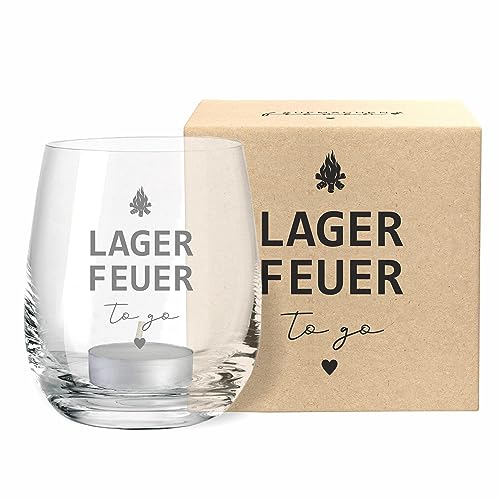 4you Design Windlicht Outdoor – Lagerfeuer to go Kerze in Geschenkbox – Geschenk Ostern, Geburtstag für Männer & Frauen – Camping Gadget für Camper Freunde – Glas inkl. Teelicht von 4you Design