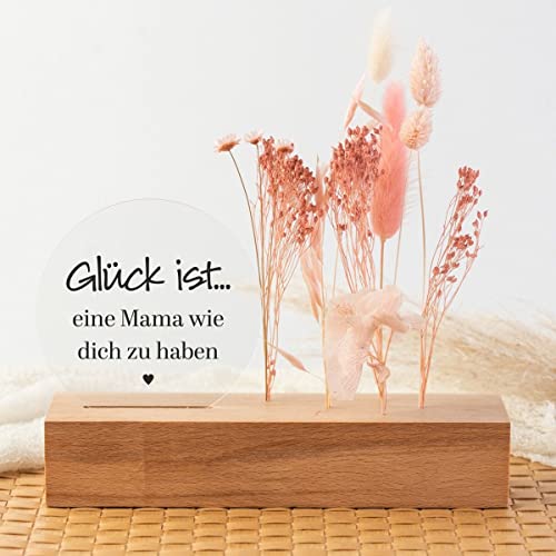 4you Design Trockenblumenständer Glück ist eine Mama wie Dich zu haben, Blumenständer Holz inkl. Trockenblumen zum Muttertag, Geburtstag, Weihnachten, Schöne Geschenkidee für alle Mütter von 4youDesign