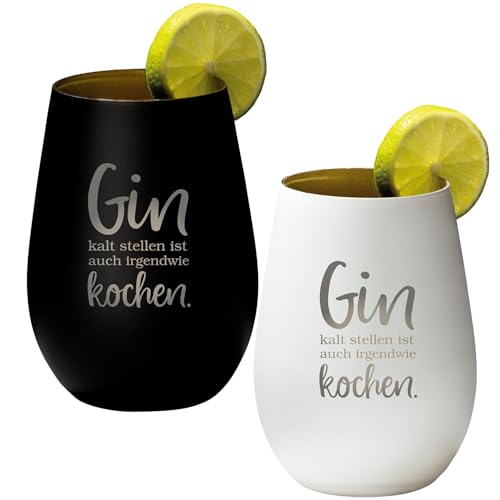 4youDesign 2-er Set Gin Tonic Glas mit Spruch GIN kalt stellen.. – Geschenk für Männer, Frauen zum Muttertag oder Vatertag – Tumbler-Party-Glas aus Kristallglas – Schwarz & Weiß – 465ml von 4youDesign