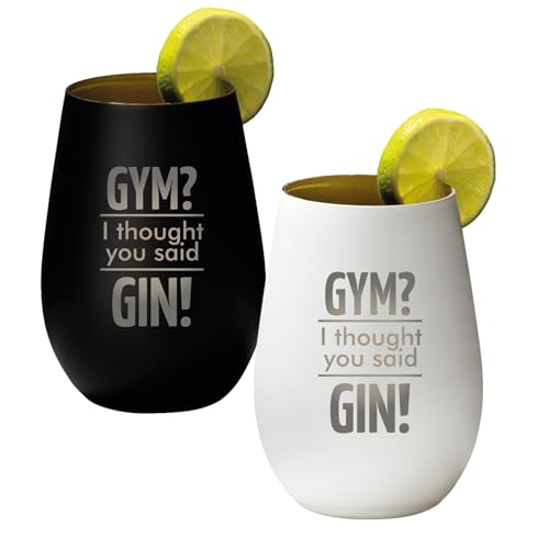 4youDesign 2-er Set Gin Tonic Glas mit Spruch Gym? I thought you said GIN – Geschenk für Männer, Frauen zum Muttertag oder Vatertag – Tumbler-Party-Glas aus Kristallglas – Schwarz & Weiß – 465ml von 4youDesign