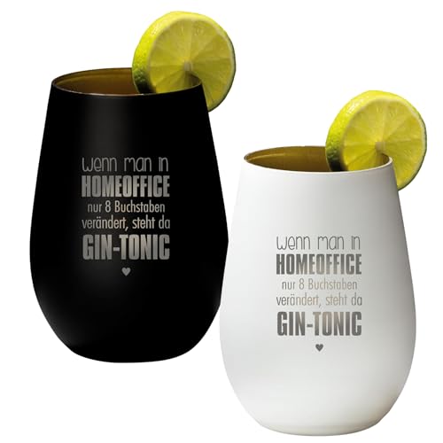 4youDesign 2-er Set Gin Tonic Glas mit Spruch aus Home-Office... – Geschenk für Männer, Frauen zum Muttertag oder Vatertag – Tumbler-Party-Glas aus Kristallglas – Schwarz & Weiß – 465ml von 4youDesign