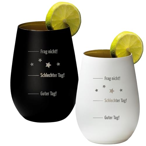 4youDesign 2-er Set Gin Tonic Glas mit Spruch guter Tag, schlechter Tag – Geschenk für Männer, Frauen zum Muttertag oder Vatertag – Tumbler-Party-Glas aus Kristallglas – Schwarz & Weiß – 465ml von 4youDesign