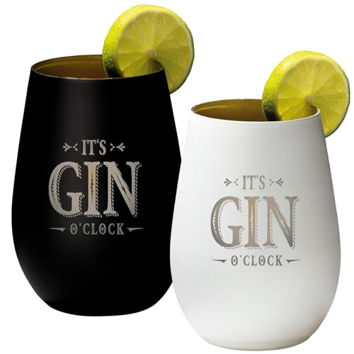 4youDesign 2-er Set Gin Tonic Glas mit Spruch it´s Gin a Clock – Geschenk für Männer, Frauen zum Muttertag oder Vatertag – Tumbler-Party-Glas aus Kristallglas – Schwarz & Weiß – 465ml von 4youDesign